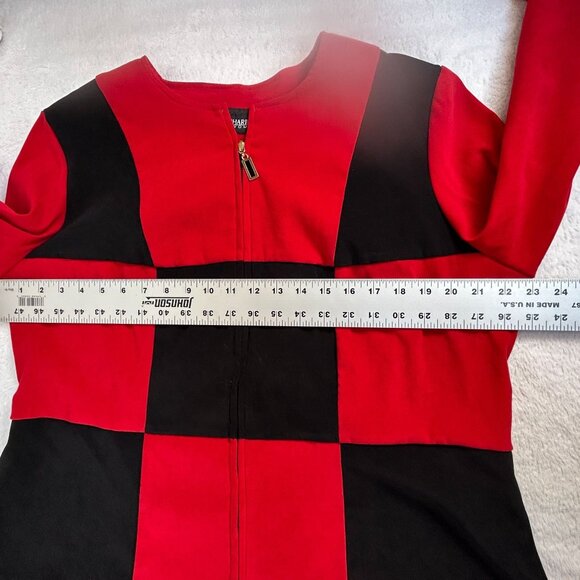 Vintage Sag Harbor Womens Checkerboard Zip Front Jacket 16W Red Black Stretch - Picture 6 of 7